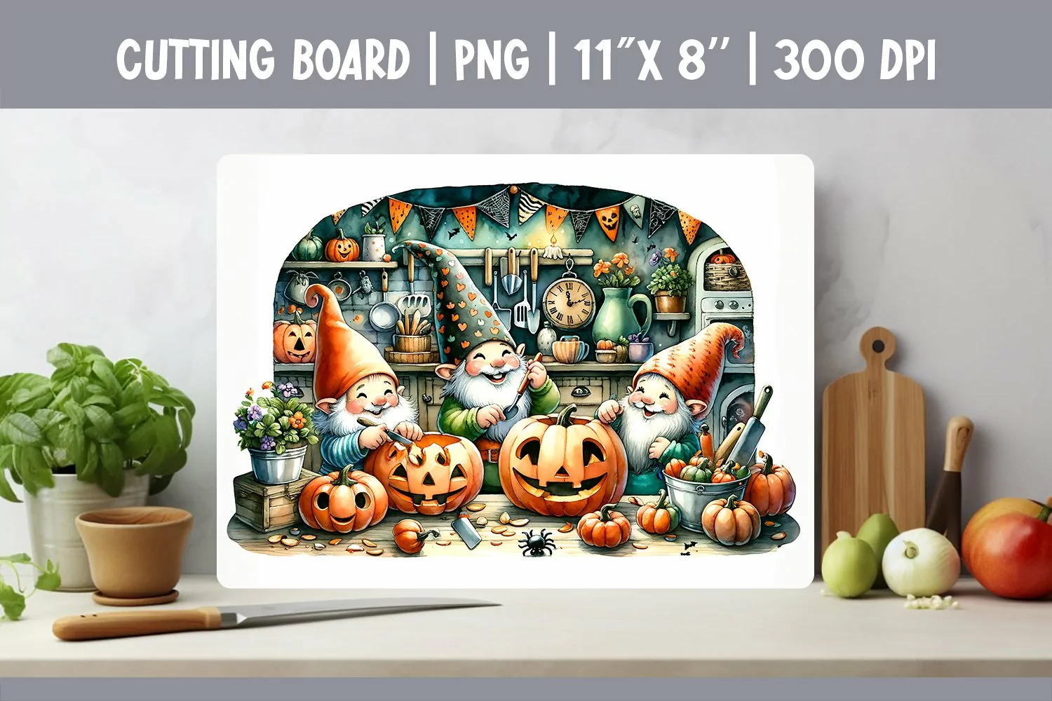 Autumn Kitchen Cutting Board Sublimation Design | Gnome product image 1