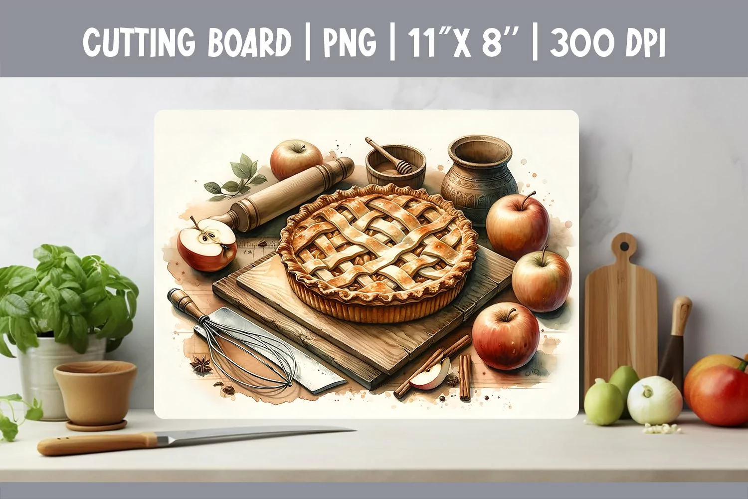 Kitchen Cutting Board Sublimation Design | Apple Pie product image 1