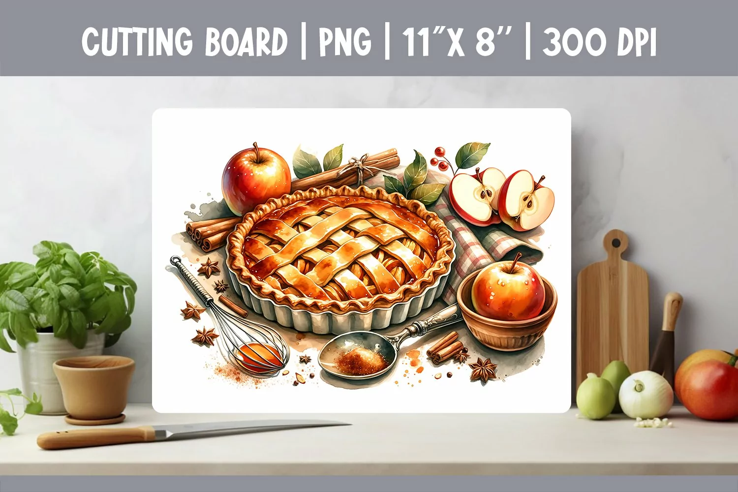 Kitchen Cutting Board Sublimation Design | Apple Pie product image 1