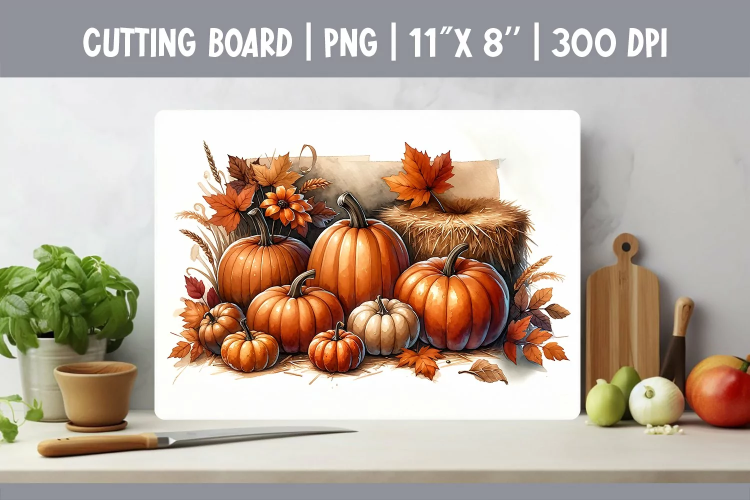 Autumn Pumpkins Kitchen Cutting Board Sublimation Design product image 1