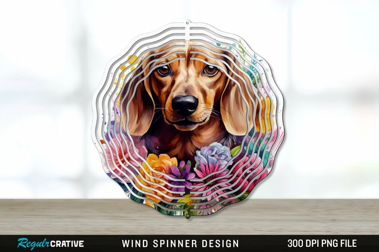 Watercolor Dachshund Dog Wind Spinner Sublimation PNG Design product image 1