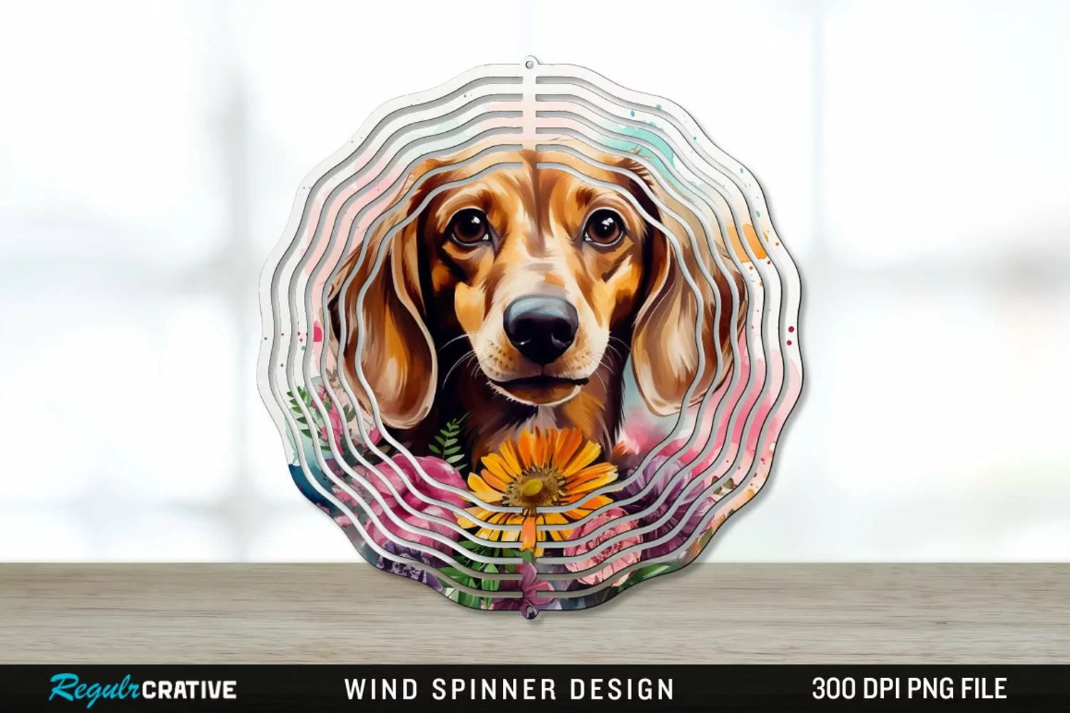 Watercolor Dachshund Dog Wind Spinner Sublimation PNG Design product image 1