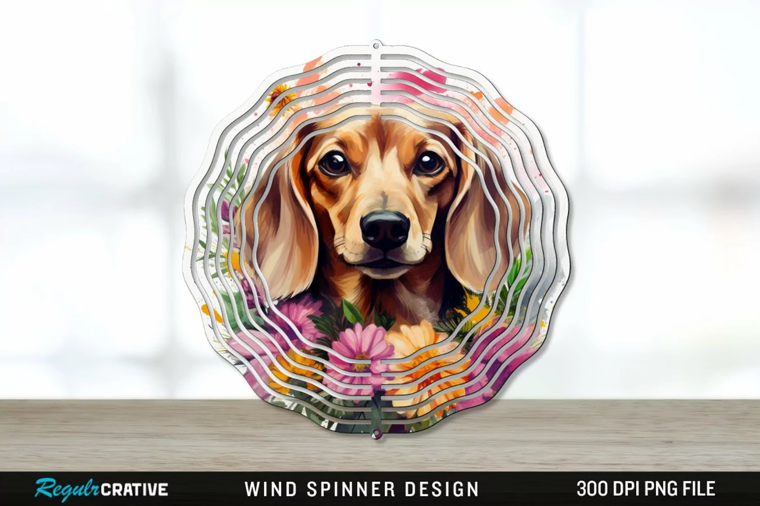 Watercolor Dachshund Dog Wind Spinner Sublimation PNG Design product image 1