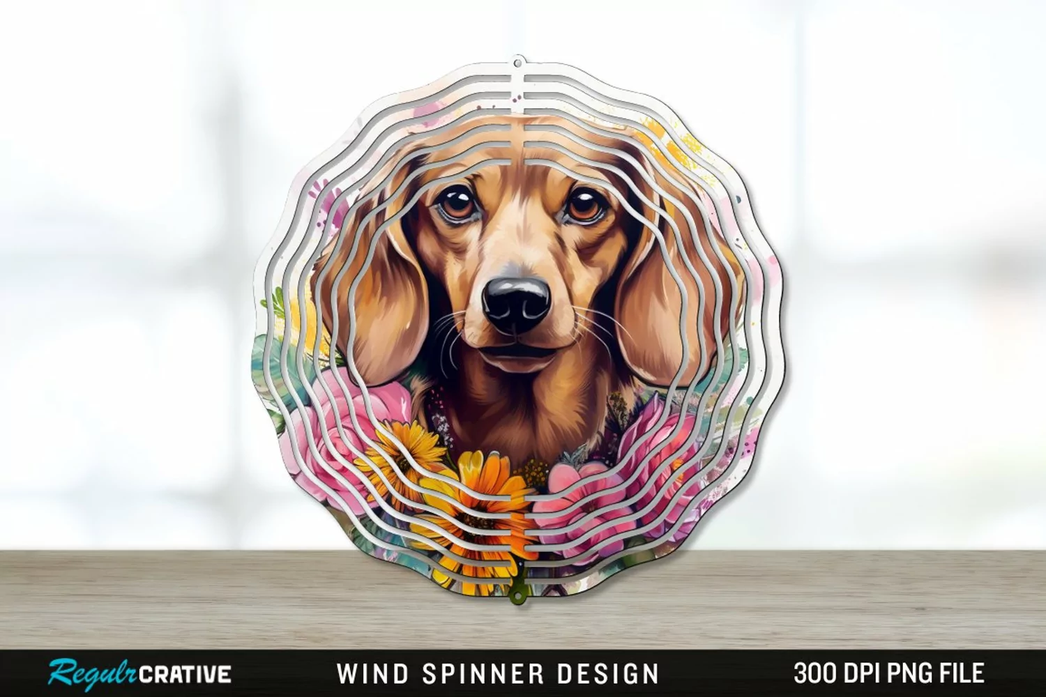 Watercolor Dachshund Dog Wind Spinner Sublimation PNG Design product image 1