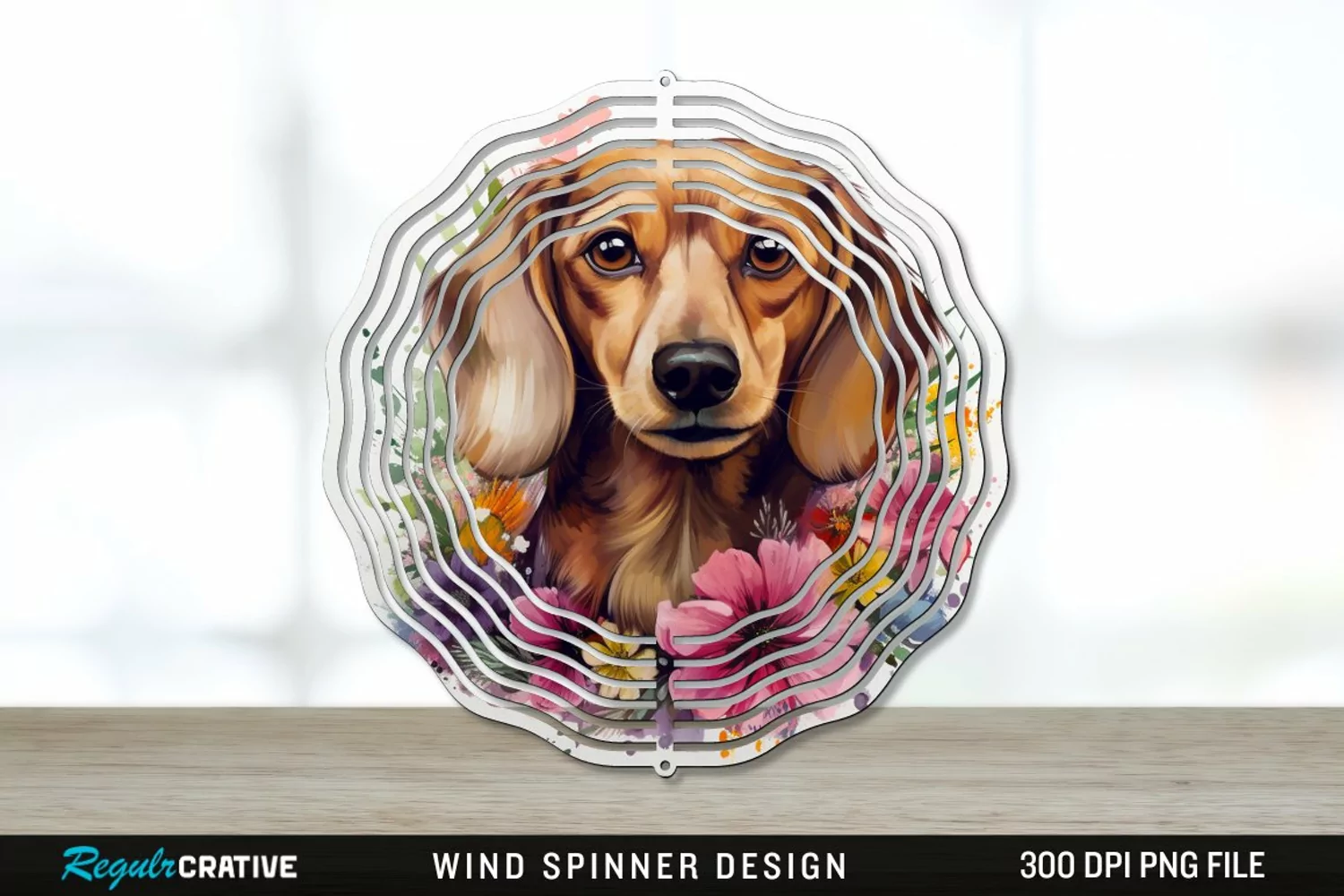 Watercolor Dachshund Dog Wind Spinner Sublimation PNG Design product image 1
