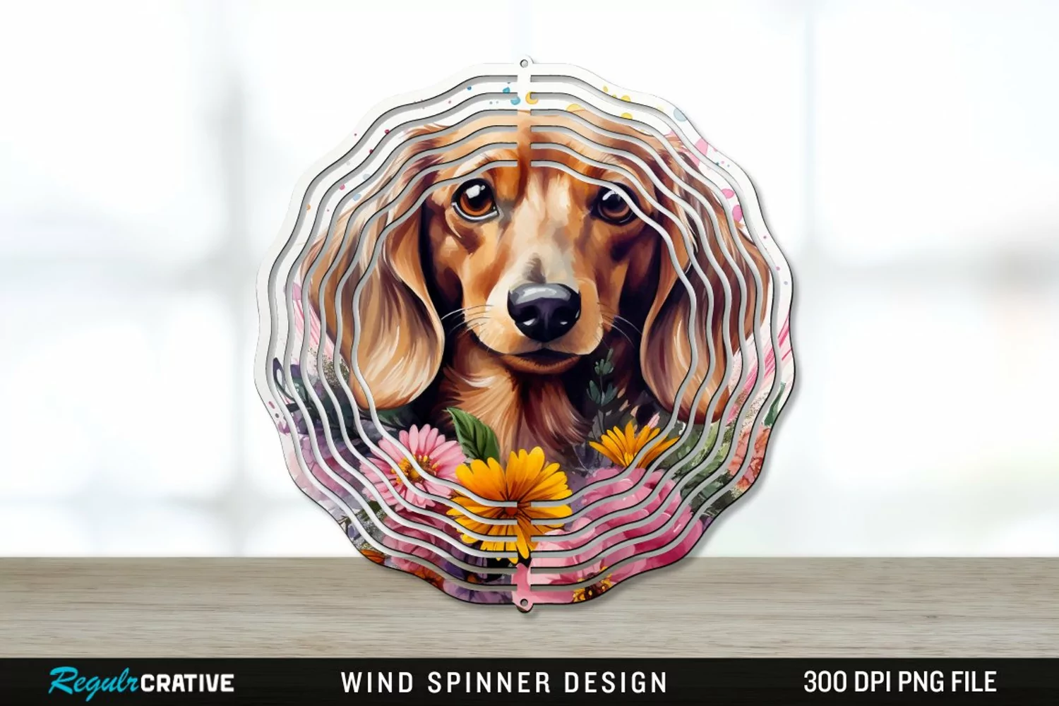 Watercolor Dachshund Dog Wind Spinner Sublimation PNG Design product image 1