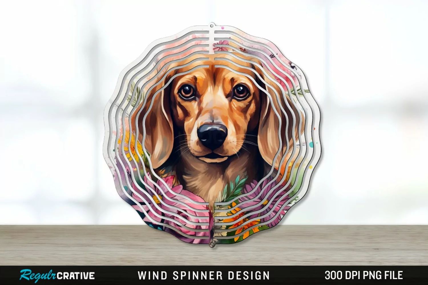 Watercolor Dachshund Dog Wind Spinner Sublimation PNG Design product image 1