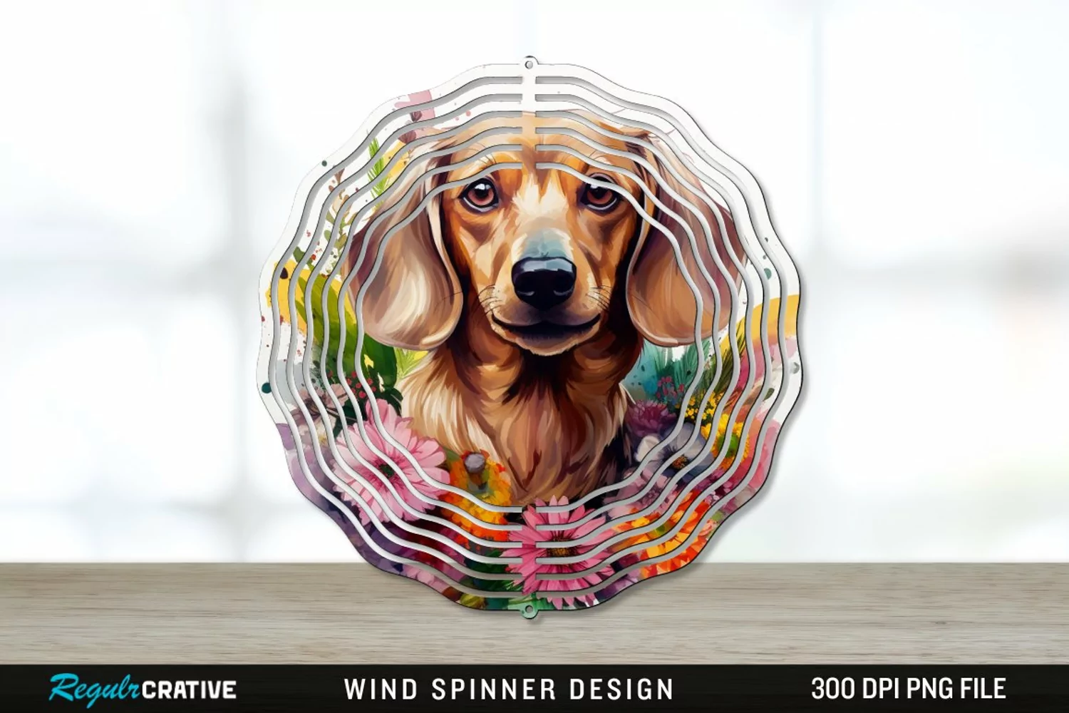 Watercolor Dachshund Dog Wind Spinner Sublimation PNG Design product image 1