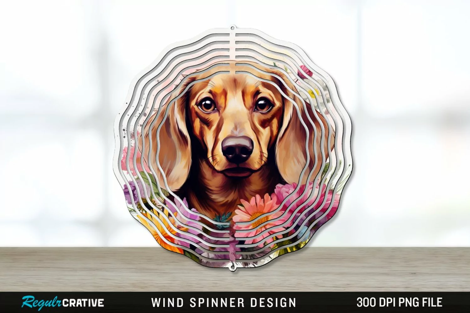 Watercolor Dachshund Dog Wind Spinner Sublimation PNG Design product image 1