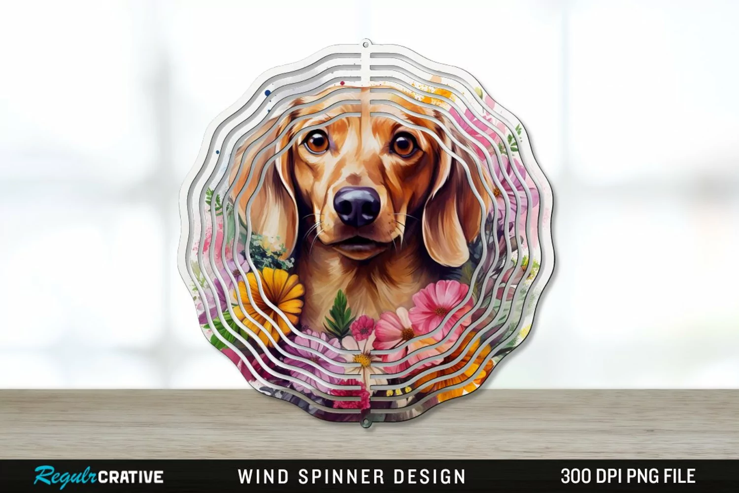Watercolor Dachshund Dog Wind Spinner Sublimation PNG Design product image 1