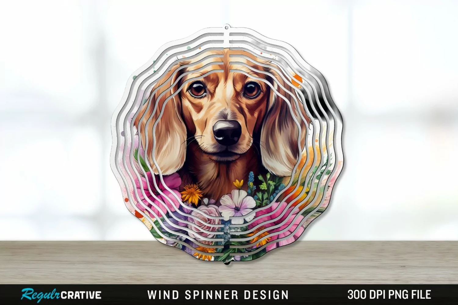 Watercolor Dachshund Dog Wind Spinner Sublimation PNG Design product image 1