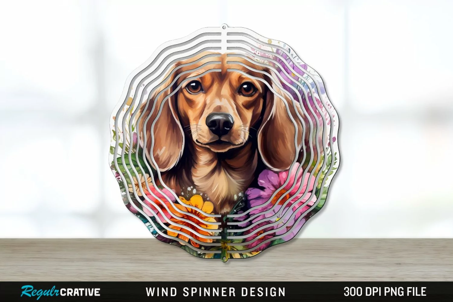 Watercolor Dachshund Dog Wind Spinner Sublimation PNG Design product image 1