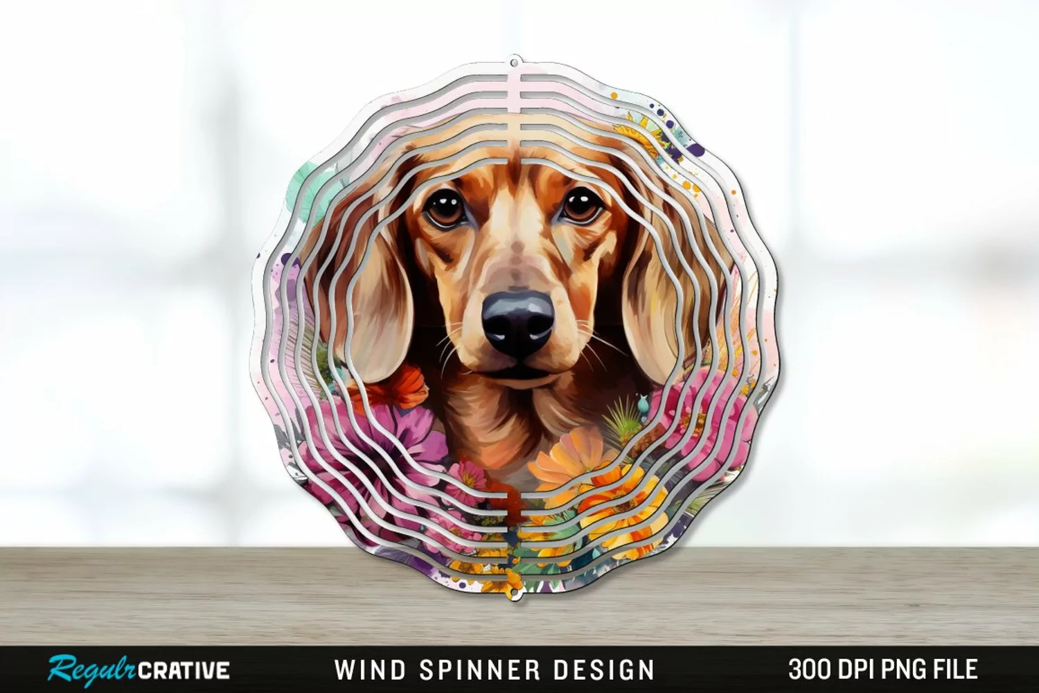 Watercolor Dachshund Dog Wind Spinner Sublimation PNG Design product image 1