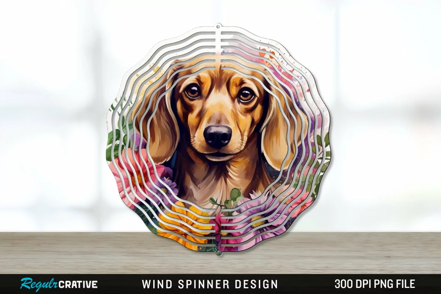 Watercolor Dachshund Dog Wind Spinner Sublimation PNG Design product image 1