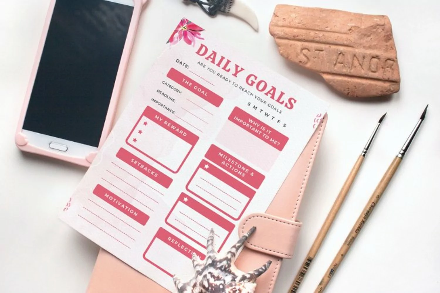 Watercolor Daily Goals Planner Pages Canva Template product image 1