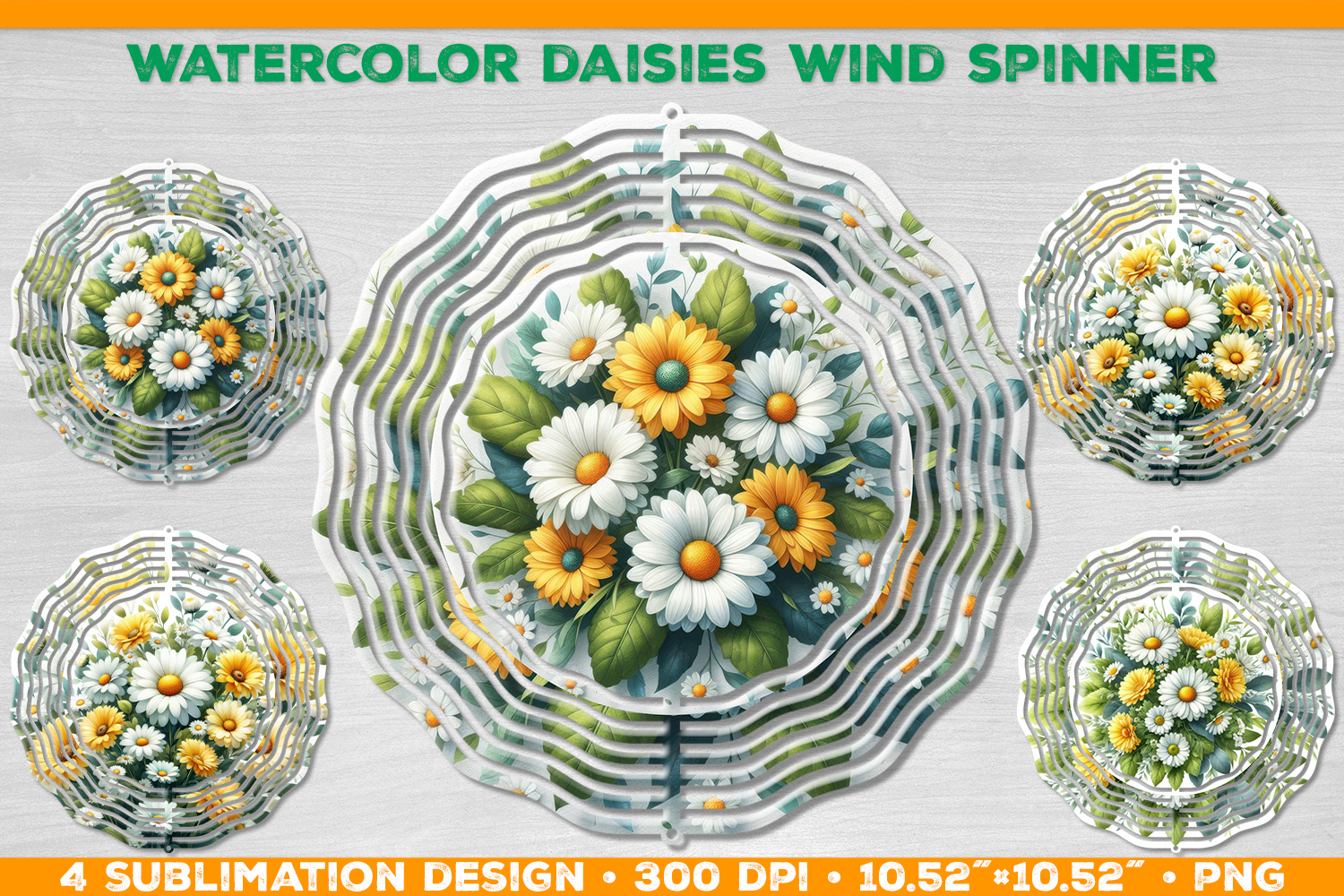 Watercolor Daisies Bouquet Wind Spinner Sublimation Design product image 1