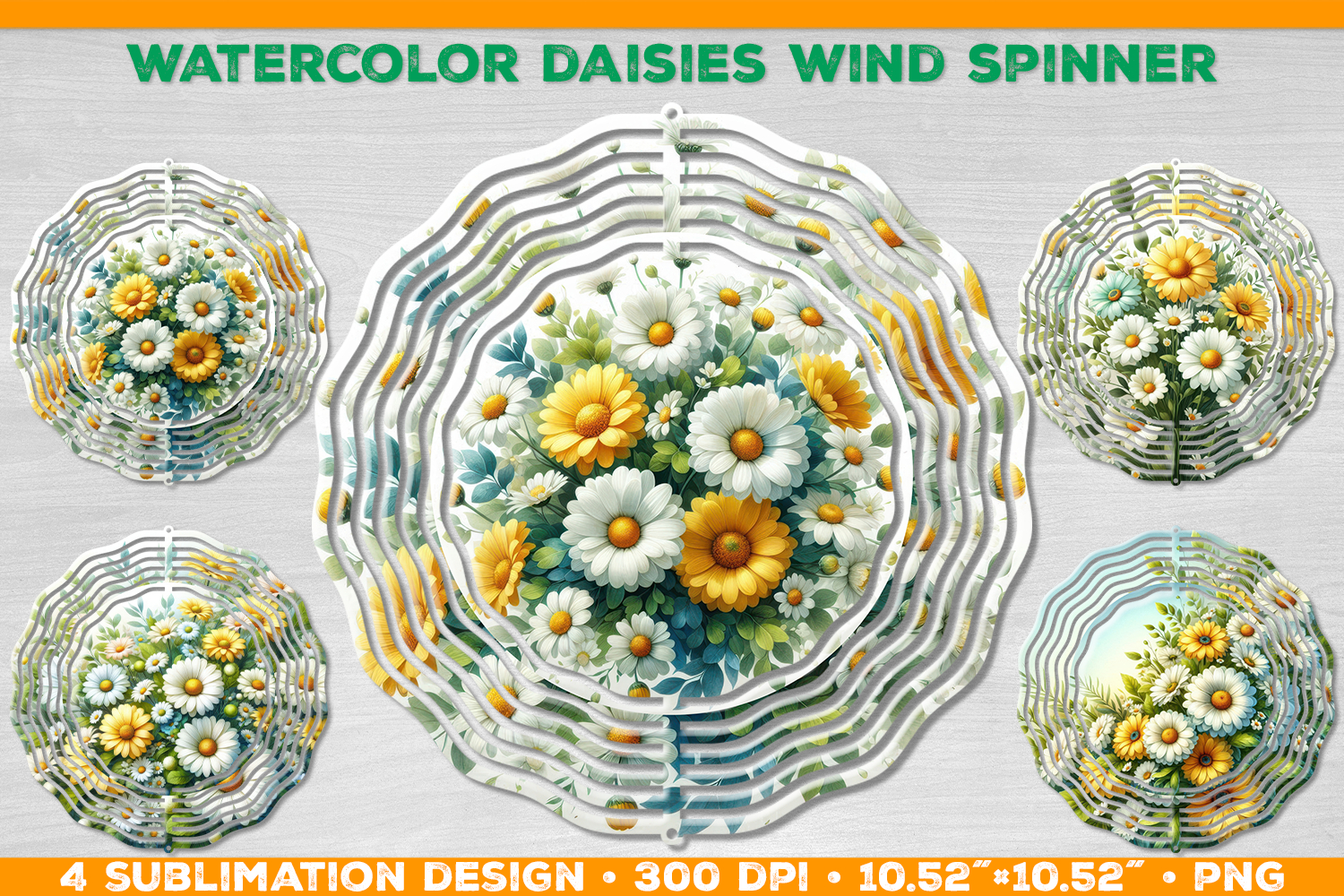 Watercolor Daisies Bouquet Wind Spinner Sublimation Design product image 1