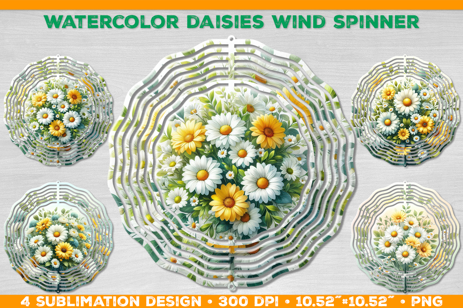 Watercolor Daisies Bouquet Wind Spinner Sublimation Design product image 1