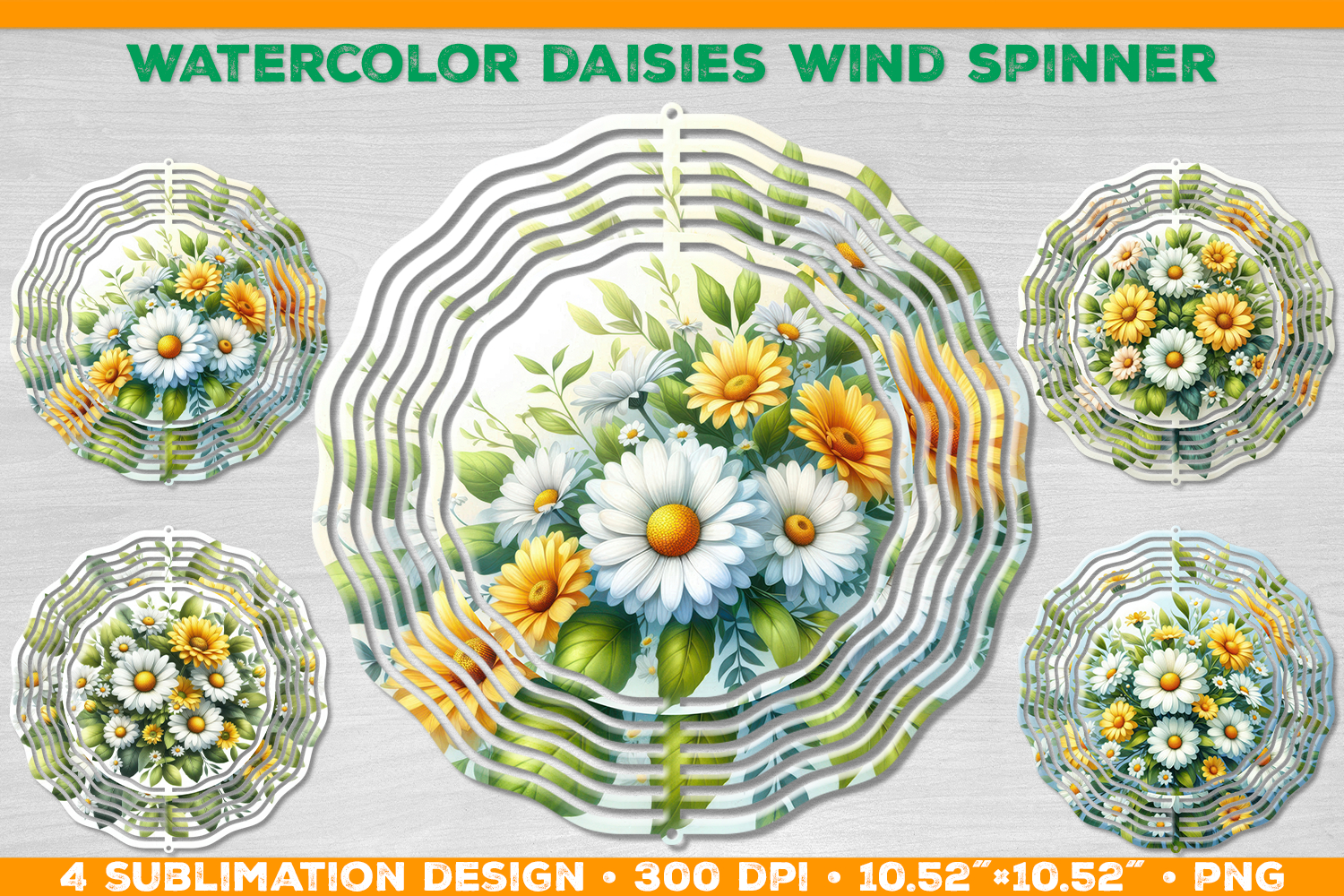 Watercolor Daisies Bouquet Wind Spinner Sublimation Design product image 1