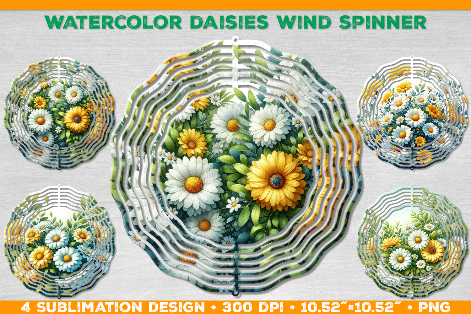 Watercolor Daisies Bouquet Wind Spinner Sublimation Design product image 1