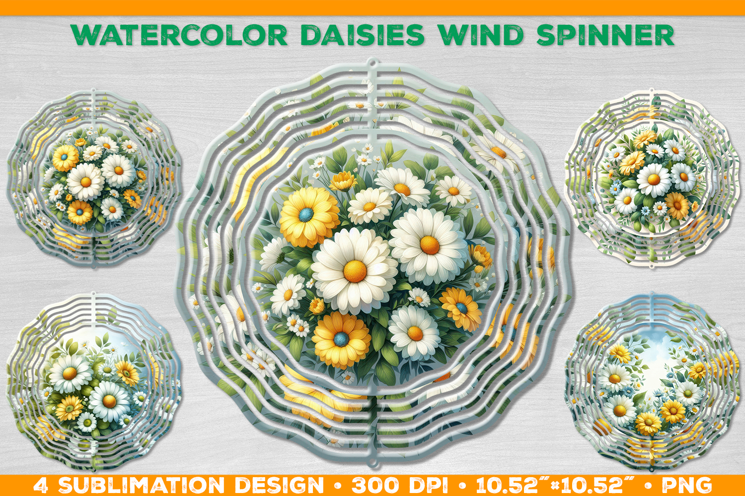 Watercolor Daisies Bouquet Wind Spinner Sublimation Design product image 1