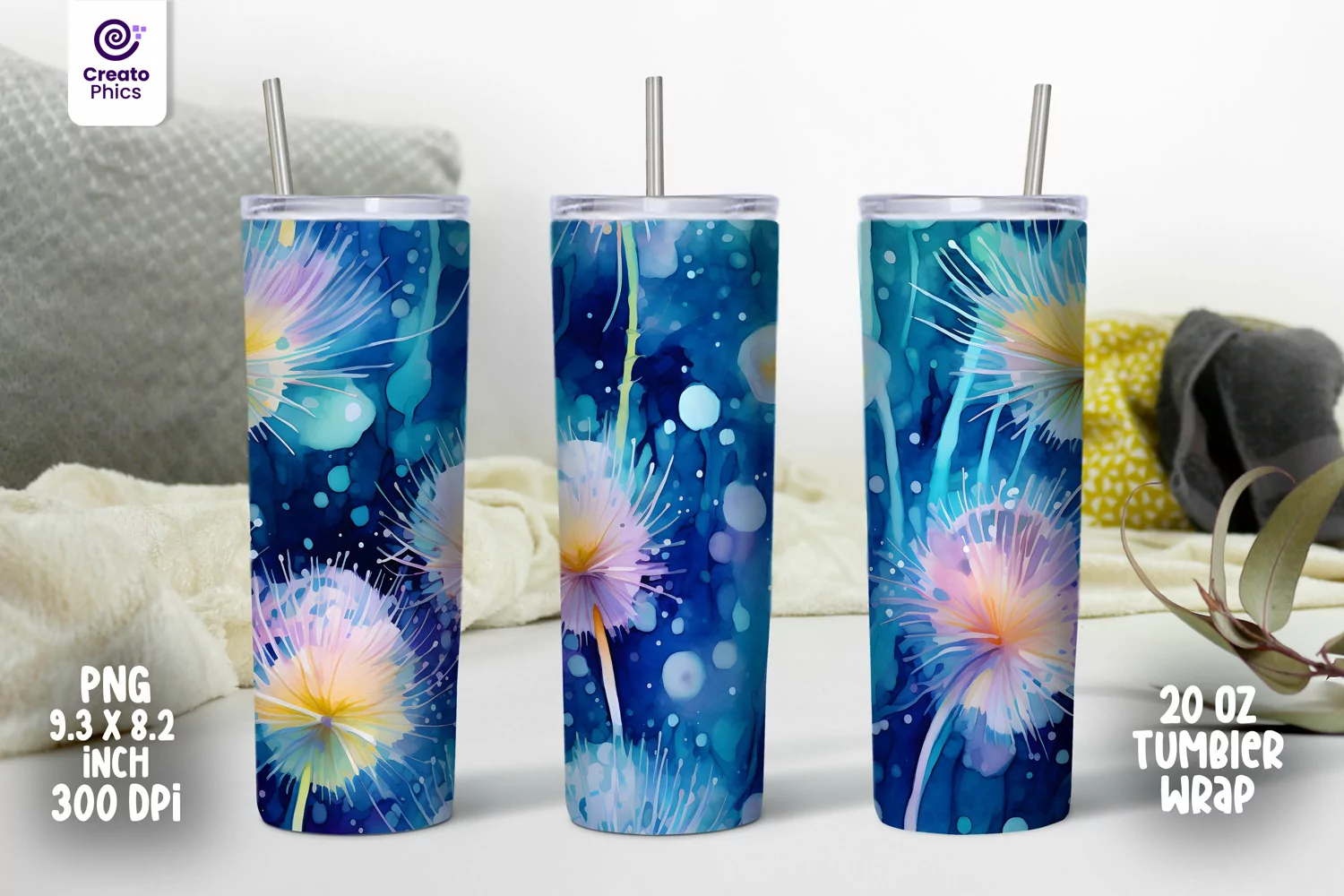 printable, sublimation tumbler, 20 oz tumbler wrap, watercolor tumbler, blue tumbler wrap, flower,