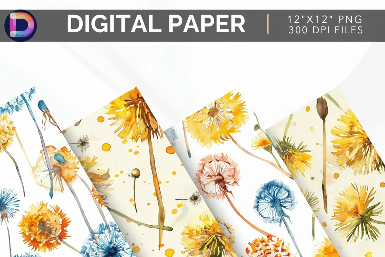 Watercolor Dandelions Digital Paper product image 1