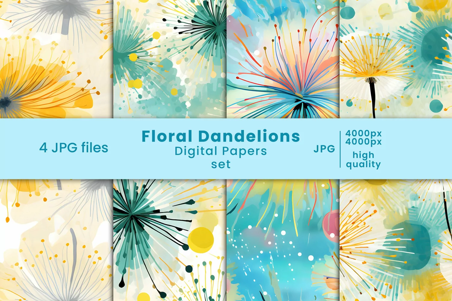 watercolor digital papers, dandelions, dandelions digital paper, patterns, floral patterns, tumbler,