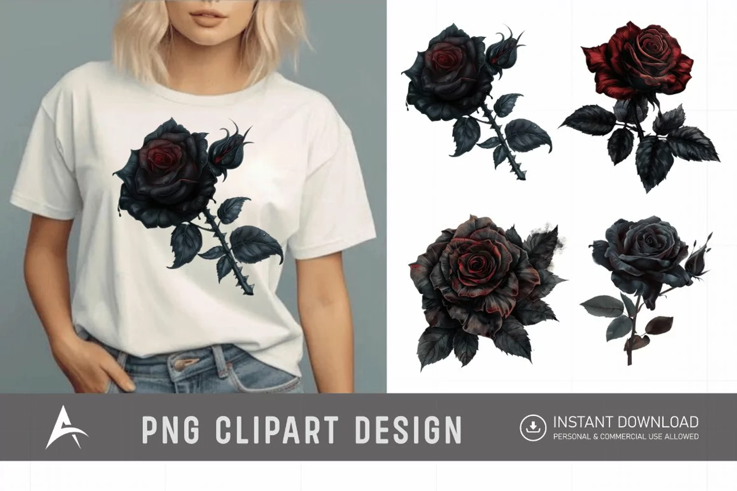 Watercolor Dark Gothic Rose Clipart product image 1