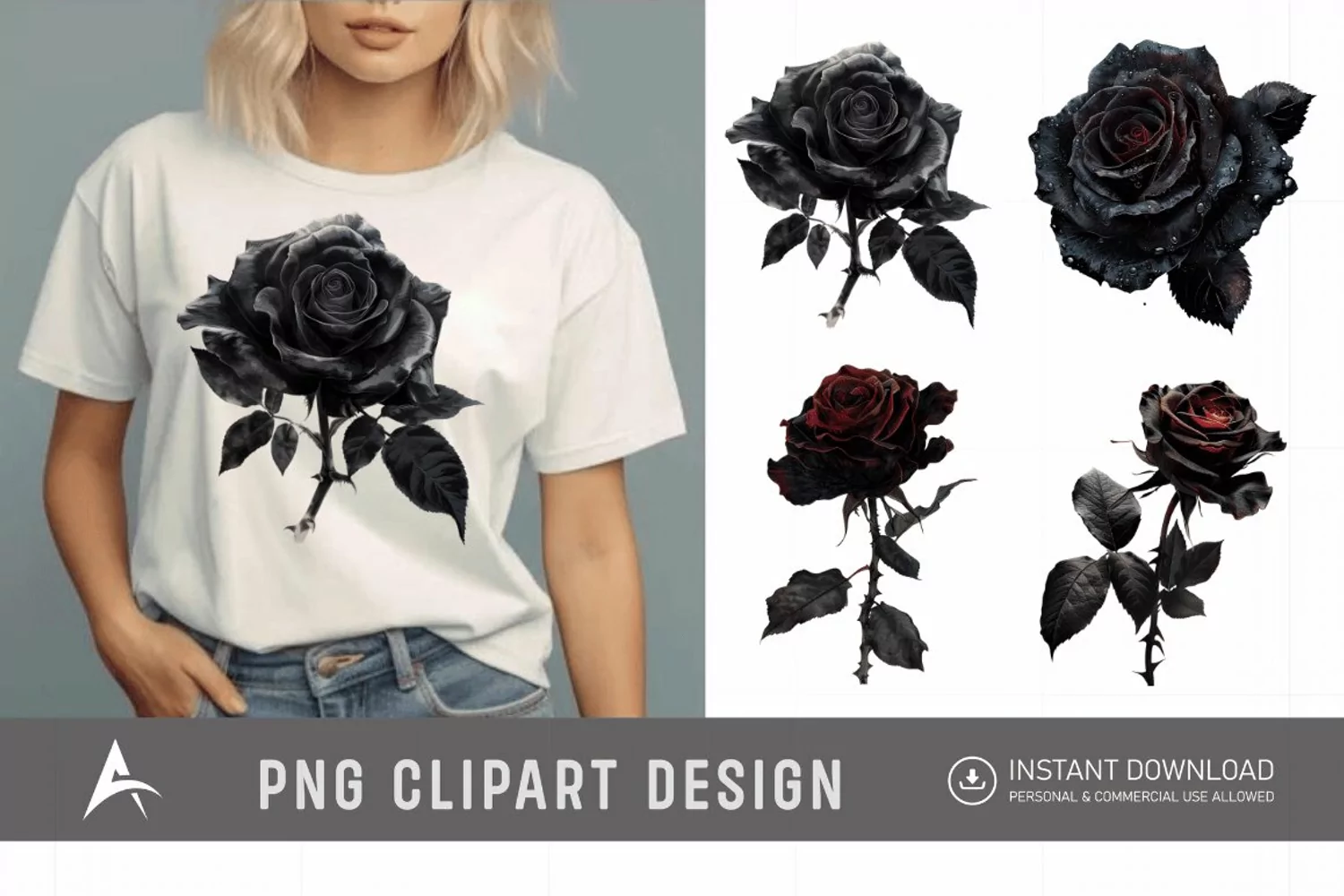 Watercolor Dark Gothic Rose Clipart product image 1