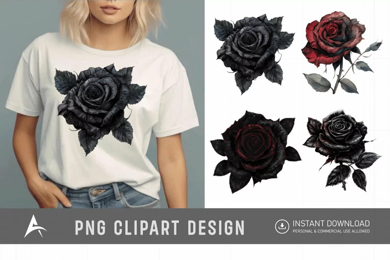Watercolor Dark Gothic Rose Clipart product image 1