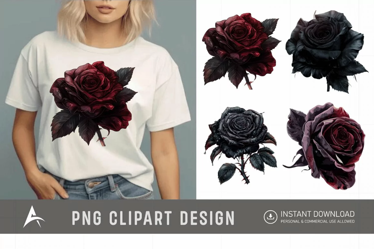 Watercolor Dark Gothic Rose Clipart product image 1
