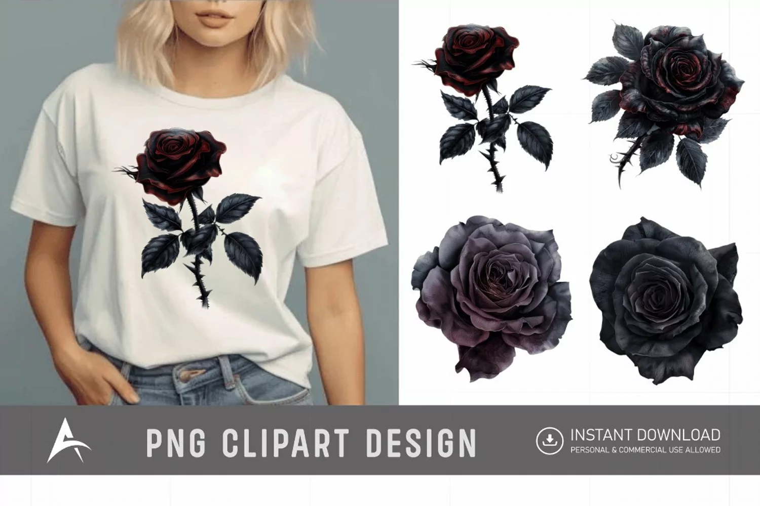 Watercolor Dark Gothic Rose Clipart product image 1