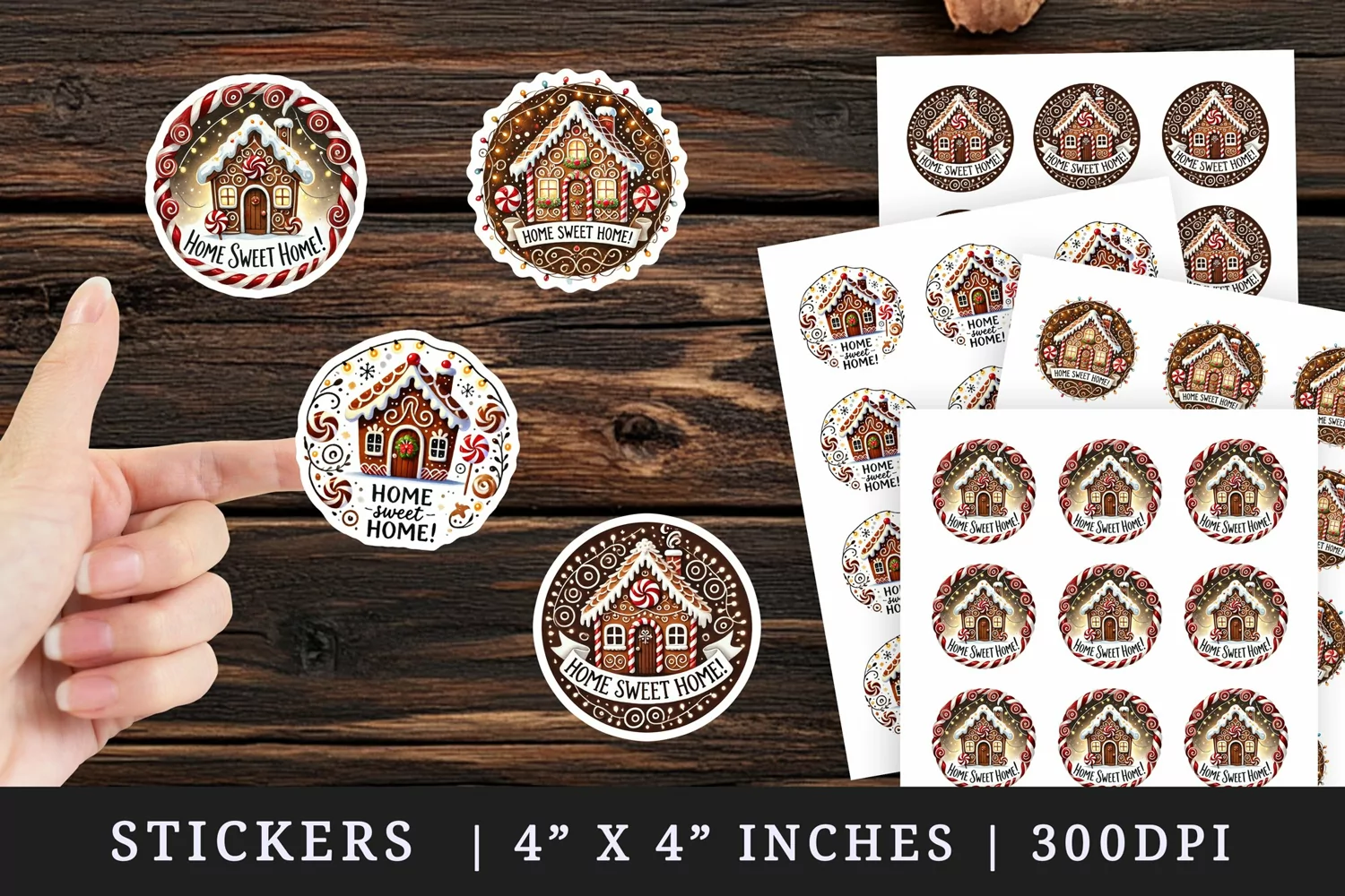 Watercolor decorated gingerbread house Sweet home Merry Christmas quote New Year winter print sticker sheet stickers printable sublimation design png
