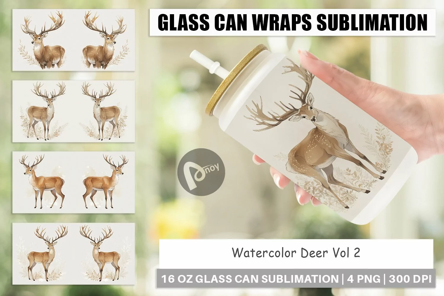 Glass Can Wraps Watercolor Deer product image 1
