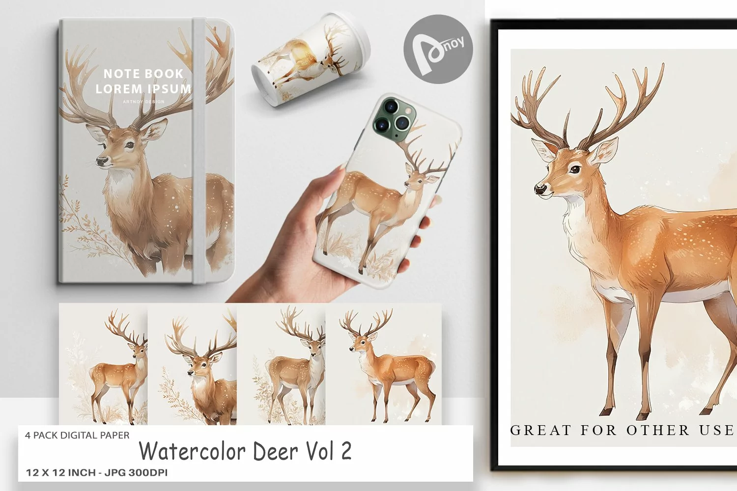 Digital Paper Watercolor Deer product image 1