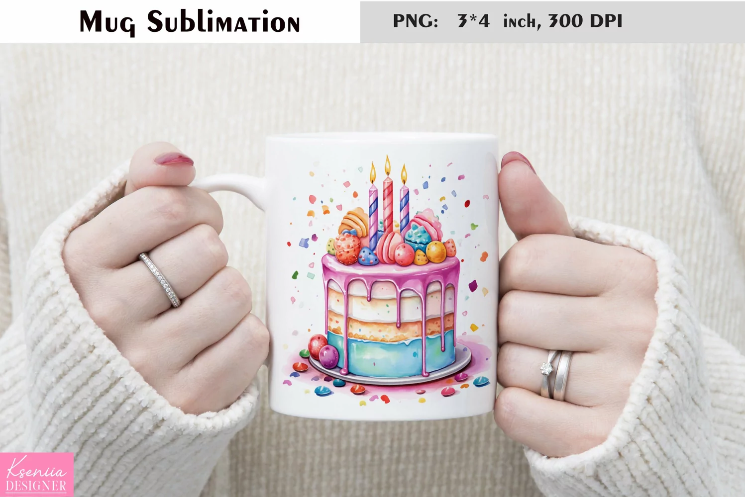 Watercolor Cake Mug Sublimation|Birthday Mug Design product image 1
