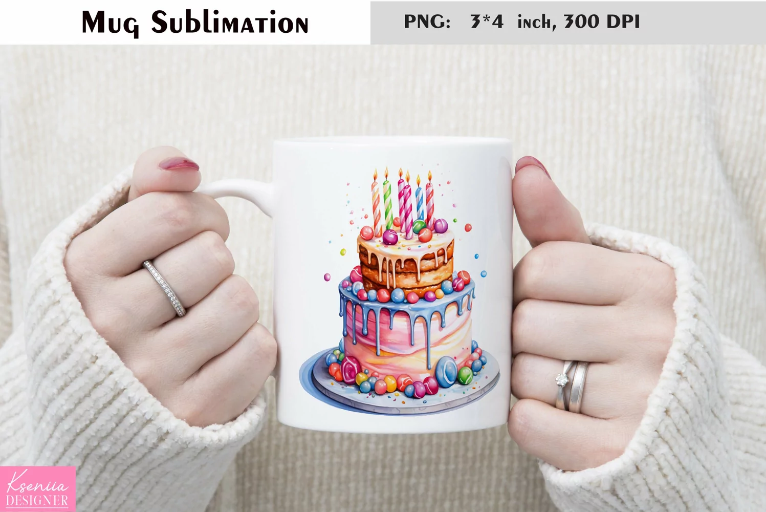 Watercolor Cake Mug Sublimation|Birthday Mug Design product image 1