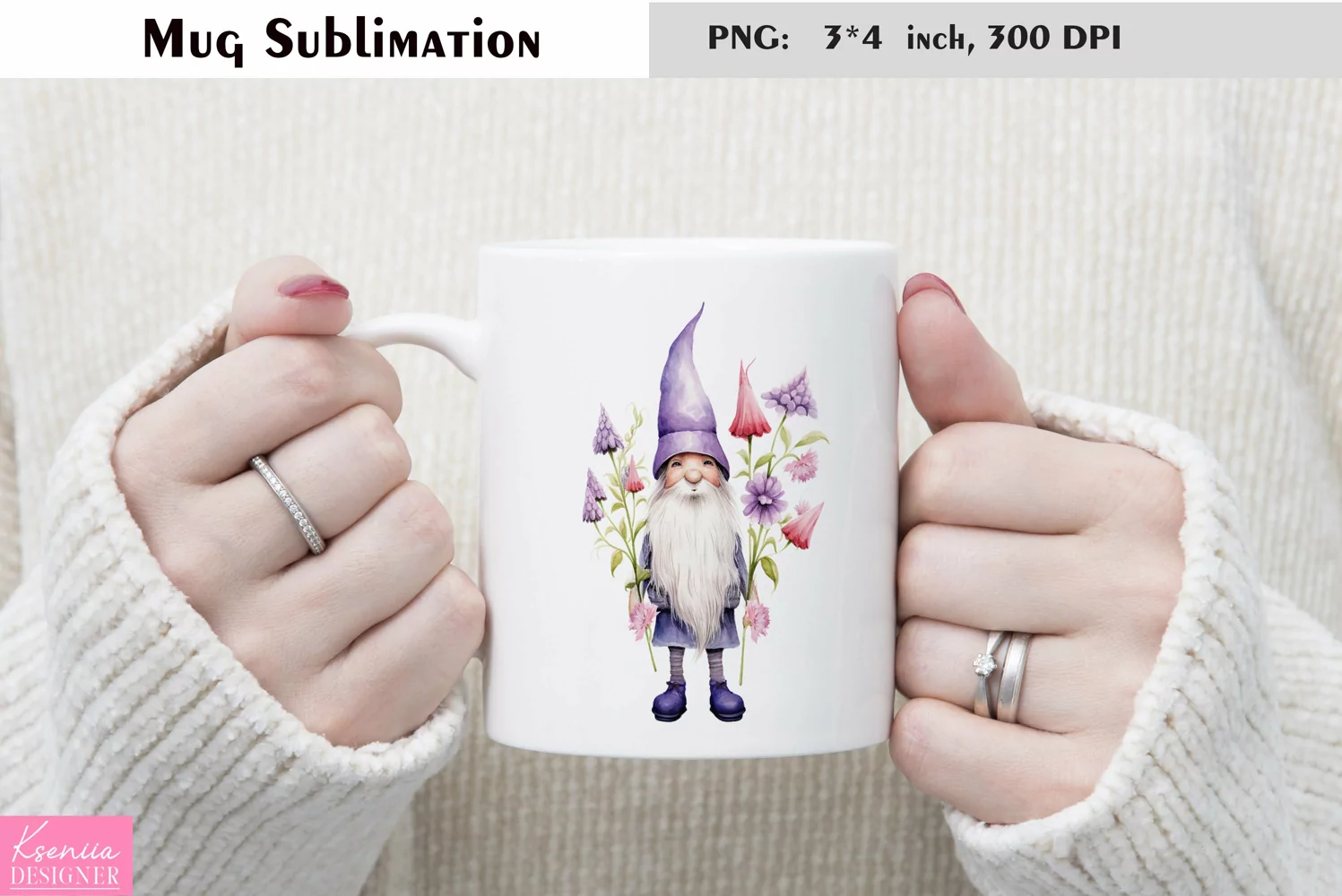 Watercolor Gnome Mug Sublimation|Floral Mug Design product image 1
