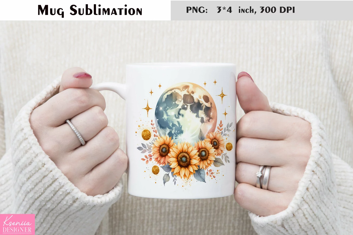 Watercolor Floral Moon Mug Sublimation|Flower Mug Design product image 1