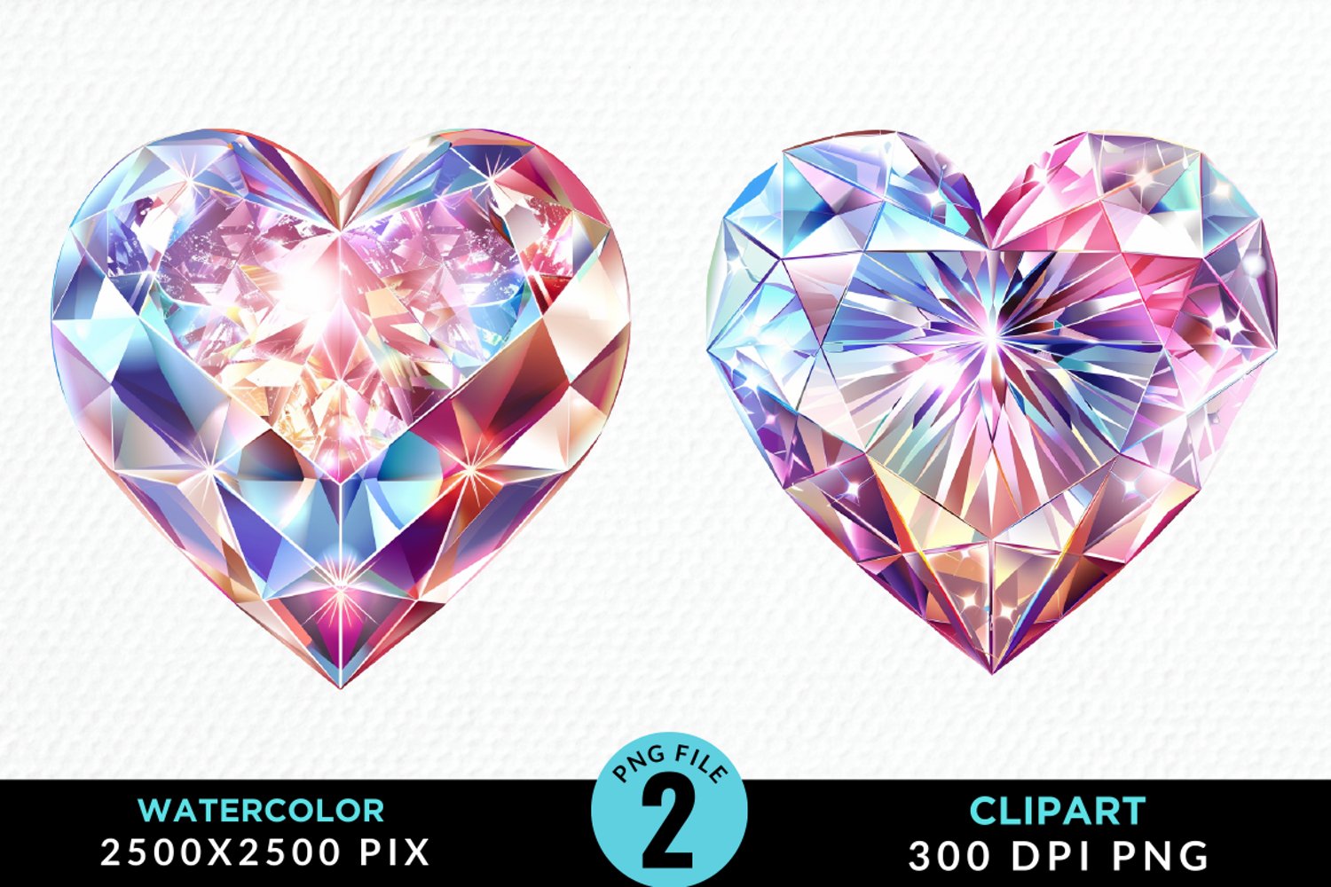 Watercolor Diamond Heart Collection Clipart product image 1