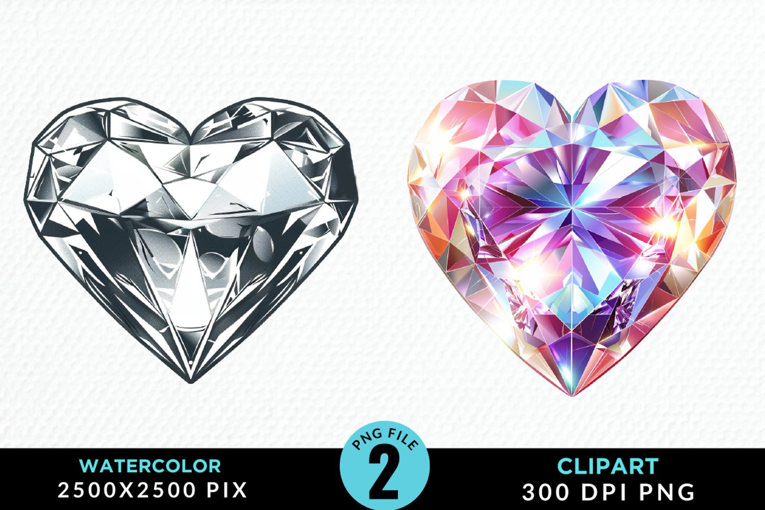 Watercolor Diamond Heart Collection Clipart product image 1