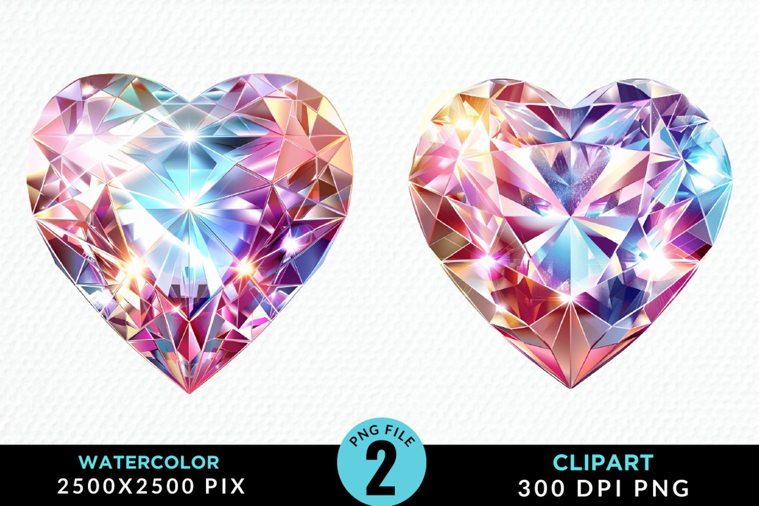 Watercolor Diamond Heart Collection Clipart product image 1
