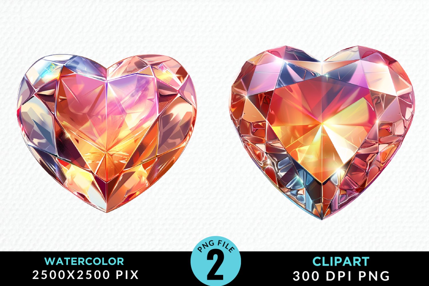 Watercolor Diamond Heart Collection Clipart product image 1