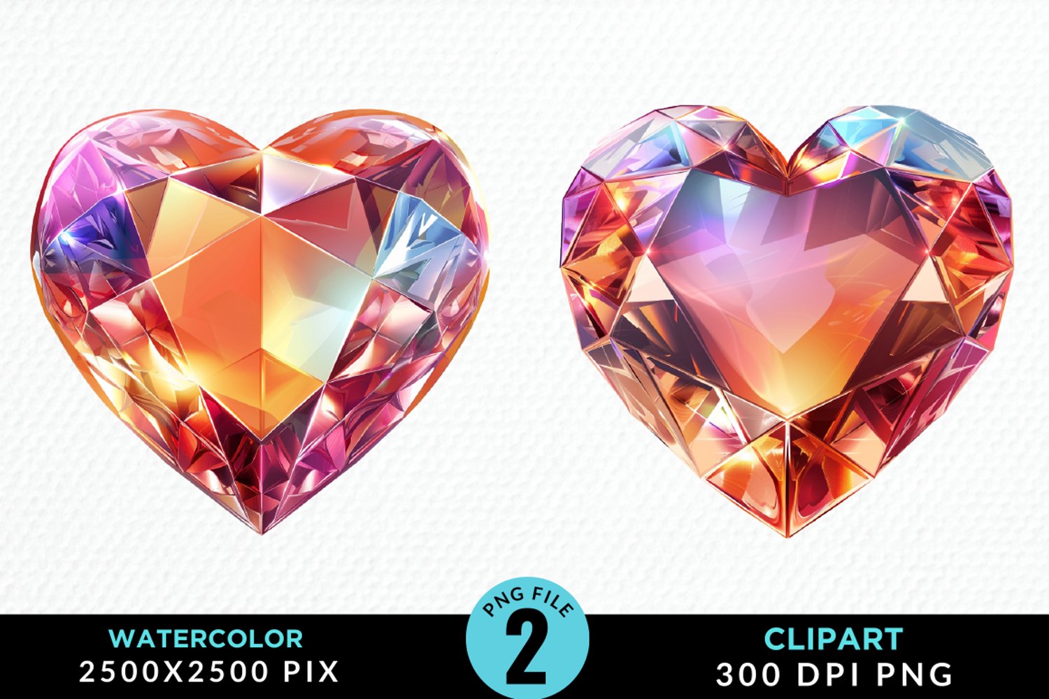 Watercolor Diamond Heart Collection Clipart product image 1