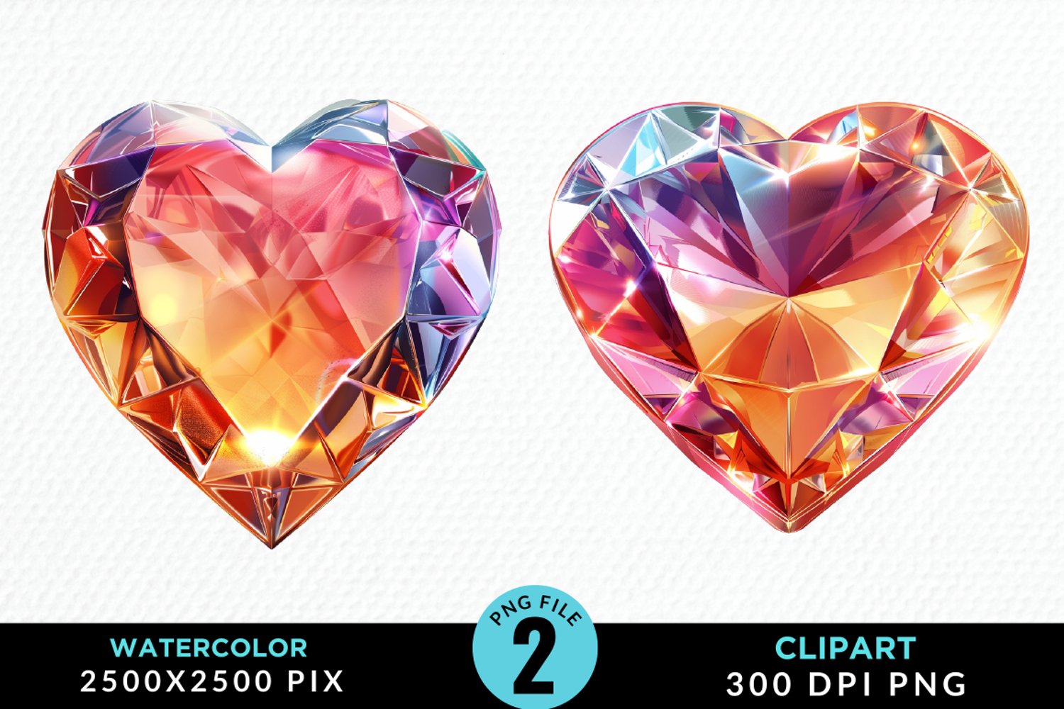 Watercolor Diamond Heart Collection Clipart product image 1