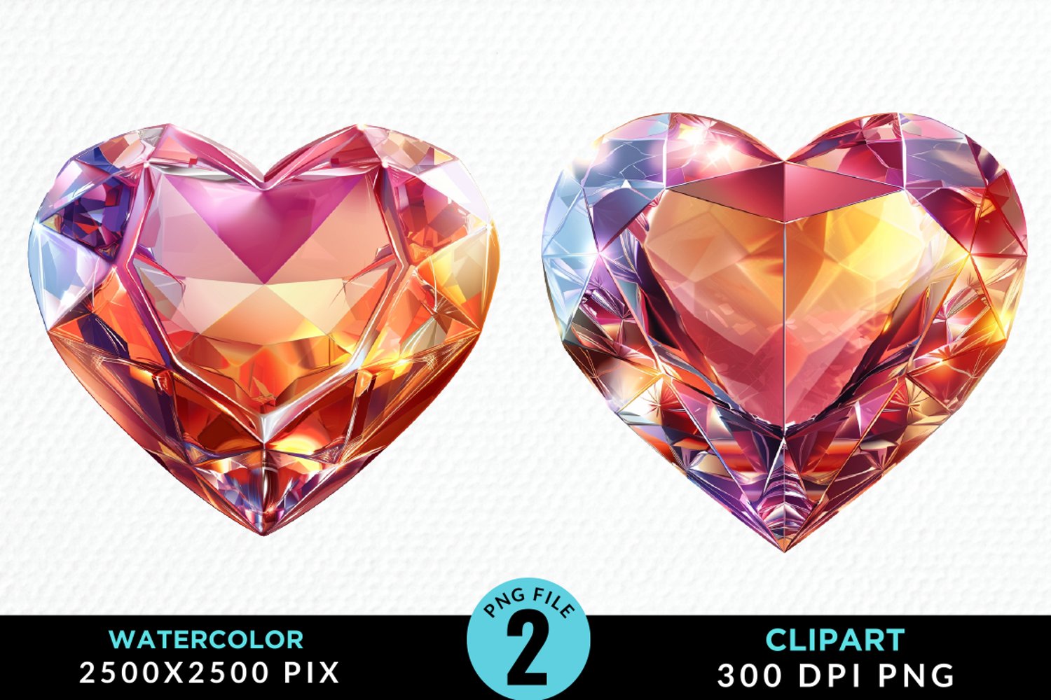 Watercolor Diamond Heart Collection Clipart product image 1