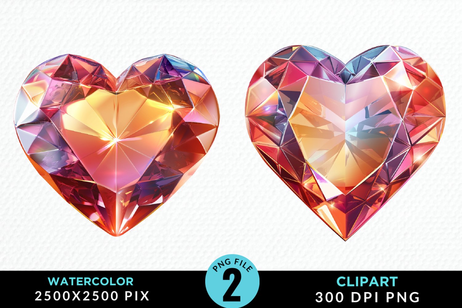 Watercolor Diamond Heart Collection Clipart product image 1
