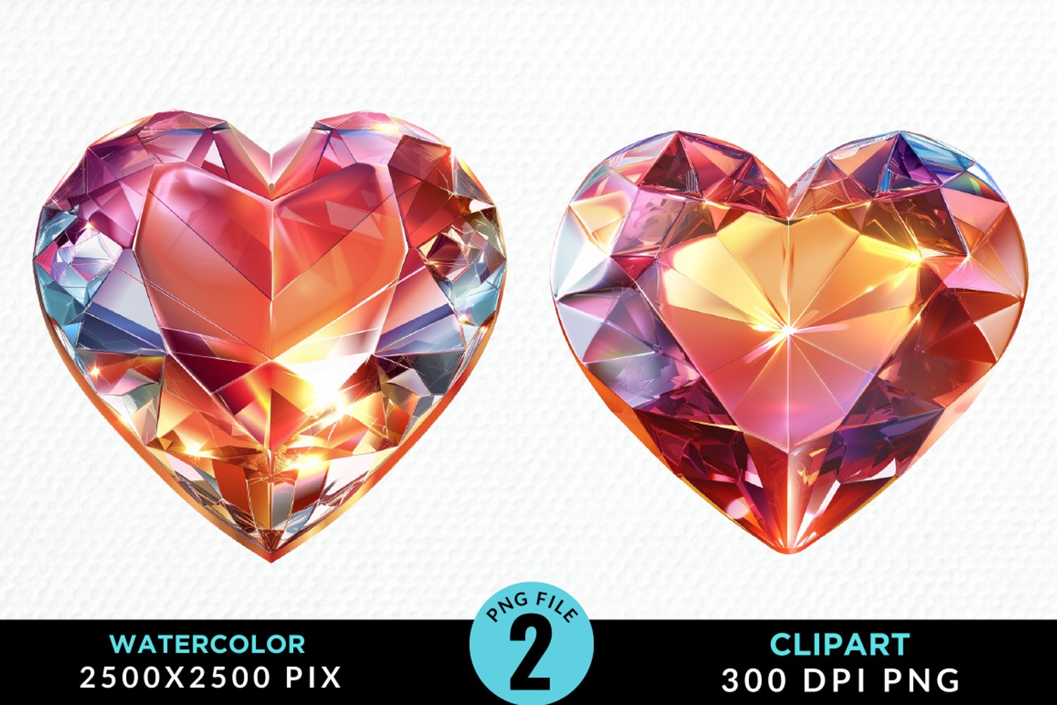 Watercolor Diamond Heart Collection Clipart product image 1