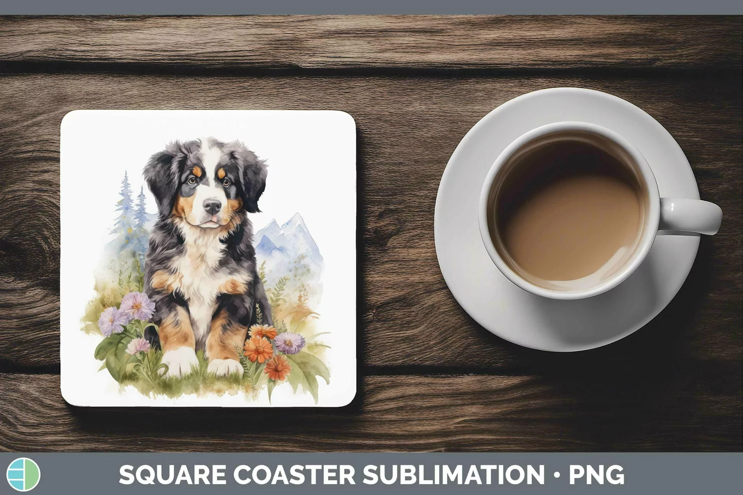 GorgeousWatercolor Dog Square Coaster design.